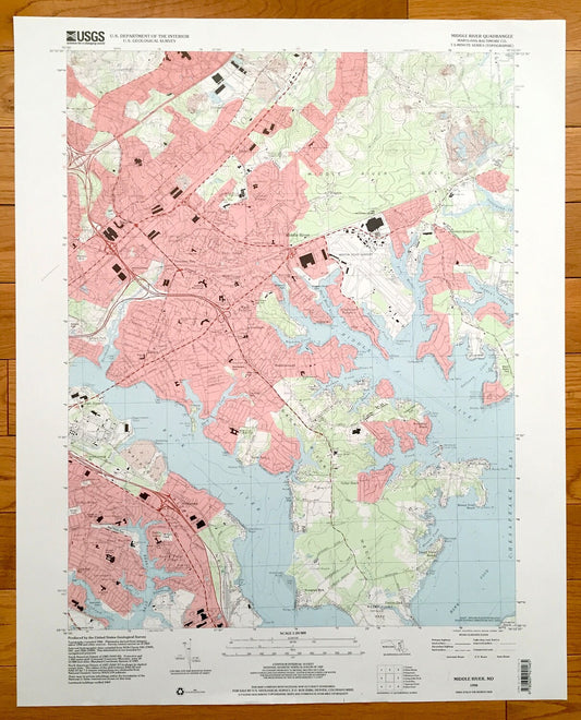Antique Middle River, Maryland 1998 US Geological Survey Topographic Map – Patapsco, Back River Neck, Stemmers Run, Middleborough, MD