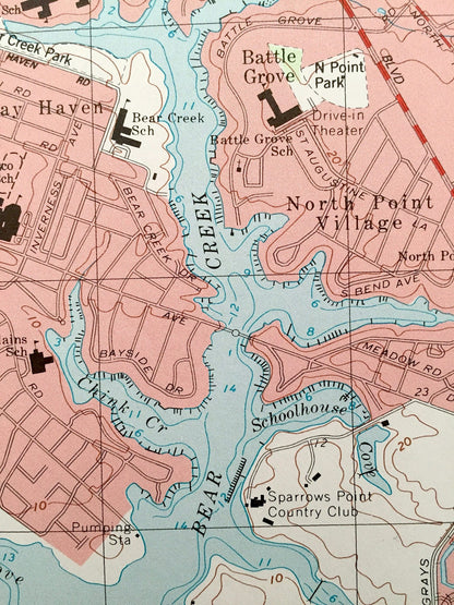 Antique Middle River, Maryland 1998 US Geological Survey Topographic Map – Patapsco, Back River Neck, Stemmers Run, Middleborough, MD