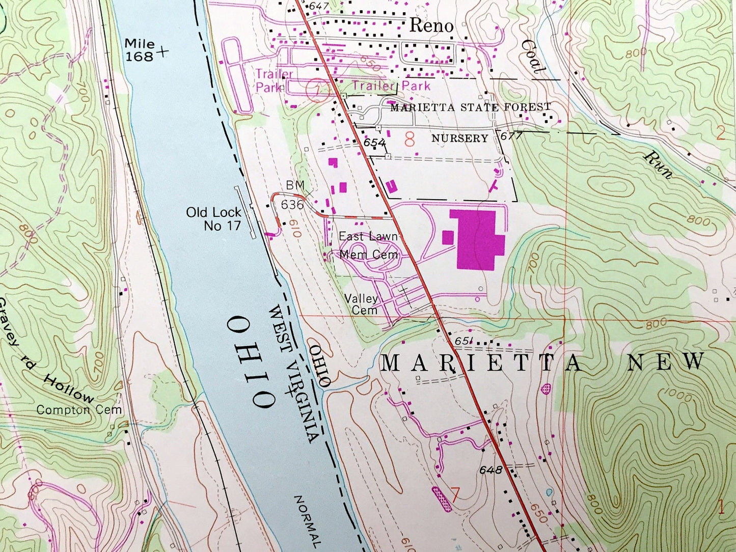 Antique Valley Mills, West Virginia & Marietta, Ohio 1957 US Geological Survey Topographic Map – Union, Williams, Parksersburg, Doyle, Ogden