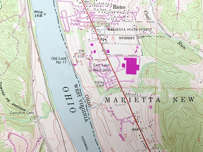 Antique Valley Mills, West Virginia & Marietta, Ohio 1957 US Geological Survey Topographic Map – Union, Williams, Parksersburg, Doyle, Ogden