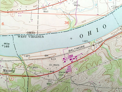 Antique Willow Island, West Virginia & Newport, Ohio 1957 US Geological Survey Topographic Map – Jefferson, Walker, Union, Grant, Marietta
