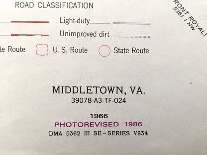 Antique Middletown, Virginia 1966 US Geological Survey Topographic Map – Marlboro, Lebanon Church, Wheatfield, Clary, Reliance, Oranda, VA