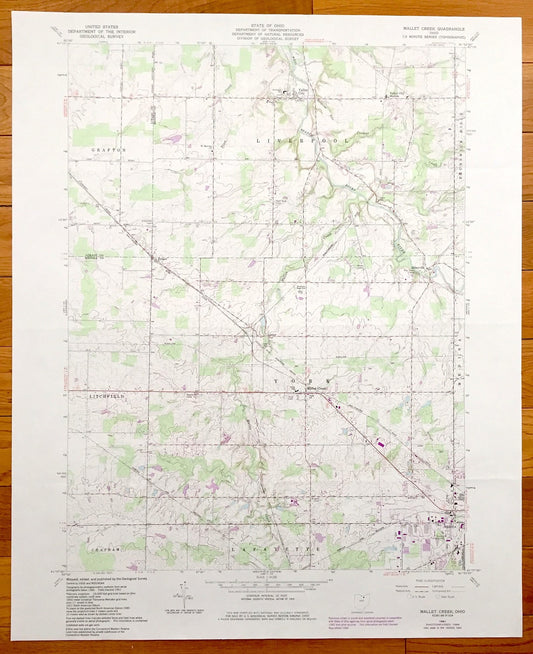 Antique Mallet Creek, Ohio 1961 US Geological Survey Topographic Map – Grafton, Liverpool, Abbeyville, Lafayette, Litchfield, Medina