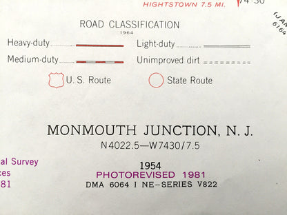 Antique Monmouth Junction, New Jersey 1954 US Geological Survey Topographic Map – Hillsborough, Blackwells Mills, Brunswick, Middlebush, NJ