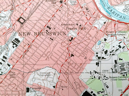 Antique New Brunswick, New Jersey 1995 US Geological Survey Topographic Map – South River, Spotswood, Highland Park, Franklin, Milltown