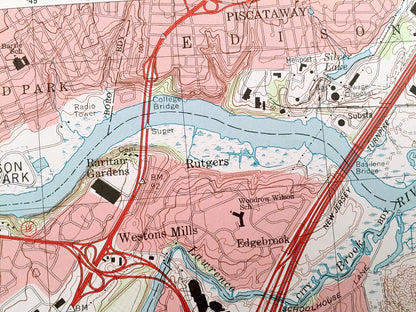 Antique New Brunswick, New Jersey 1995 US Geological Survey Topographic Map – South River, Spotswood, Highland Park, Franklin, Milltown