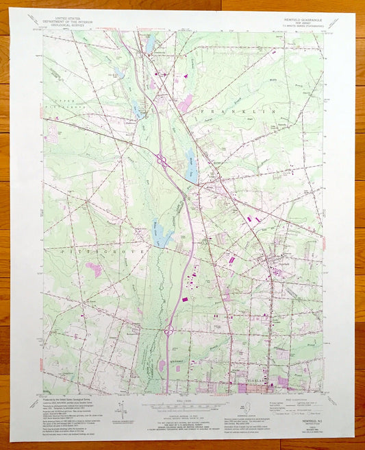 Antique Newfield, New Jersey 1953 US Geological Survey Topographic Map – Franklin, Vineland, Pittsgrove, Brotmanville, Alliance, Malaga NJ