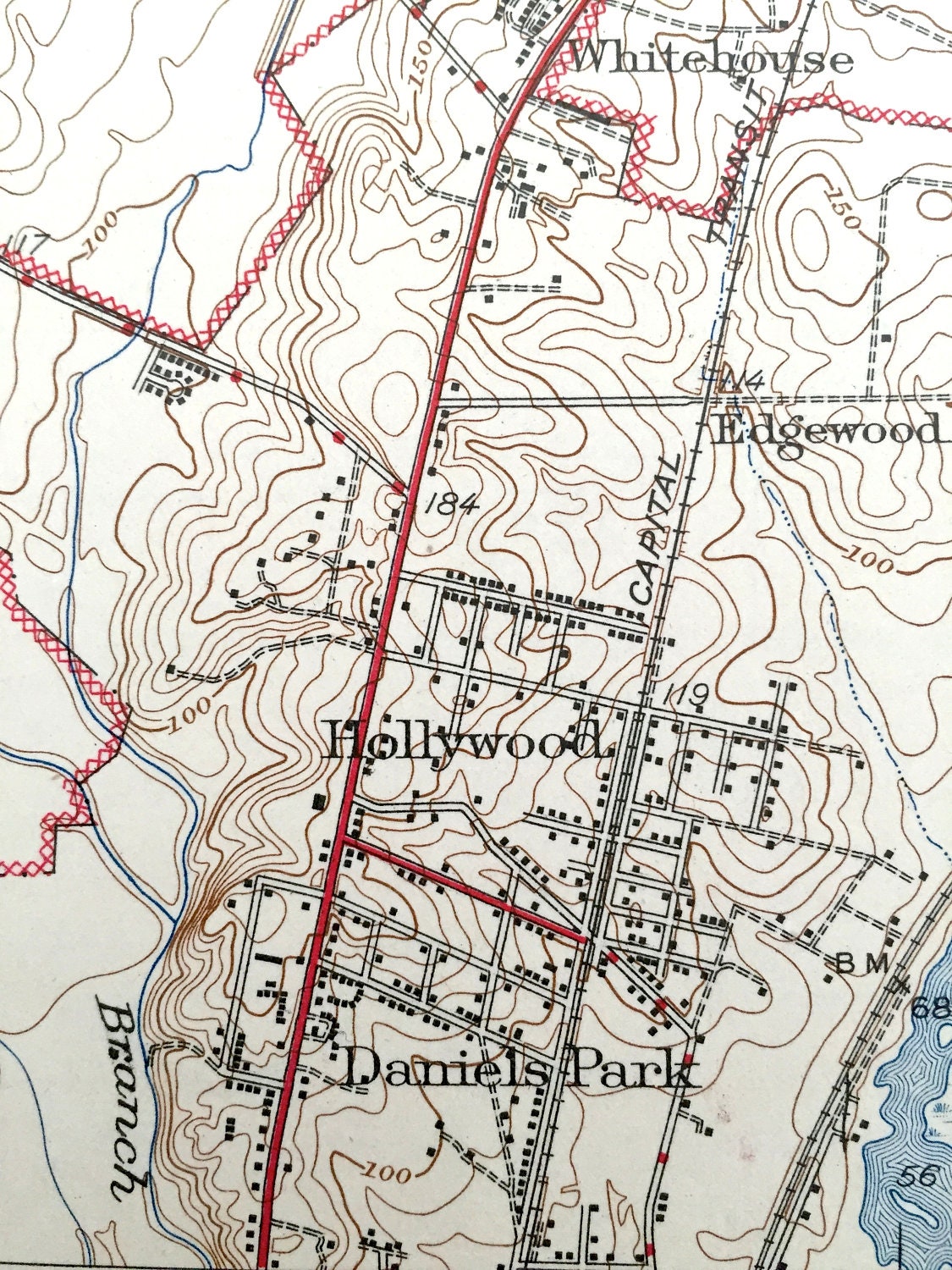 Antique Beltsville, Maryland 1945 US Geological Survey Topographic Map – Greenbelt, Hollywood, Edgewood, Montgomery, Prince Georges County