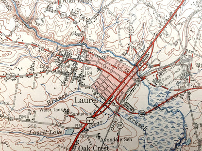 Antique Laurel, Maryland 1949 US Geological Survey Topographic Map – Hollywood, Beltsville, Greenbelt, Savage, Bowie, Jessup, Fort Meade, MD