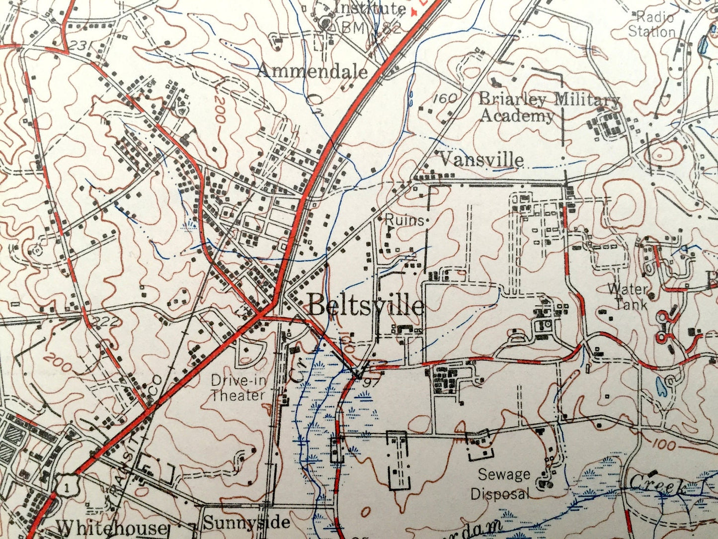 Antique Laurel, Maryland 1949 US Geological Survey Topographic Map – Hollywood, Beltsville, Greenbelt, Savage, Bowie, Jessup, Fort Meade, MD