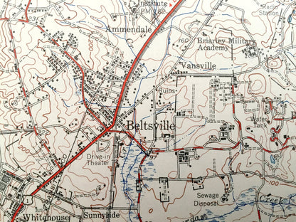 Antique Laurel, Maryland 1949 US Geological Survey Topographic Map – Hollywood, Beltsville, Greenbelt, Savage, Bowie, Jessup, Fort Meade, MD