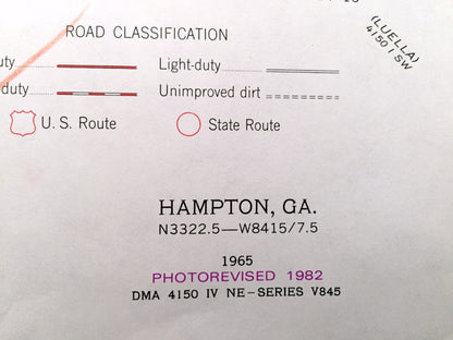 Antique Hampton, Georgia 1965 US Geological Survey Topographic Map – Lovejoy, Hastings, Atlanta Motor Speedway, Clayton, Henry County, GA