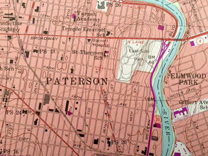 Antique Paterson, New Jersey 1995 US Geological Survey Topographic Map – Wayne, Little Falls, Hawthorne, Fair Lawn, Ridgewood, Clifton, NJ