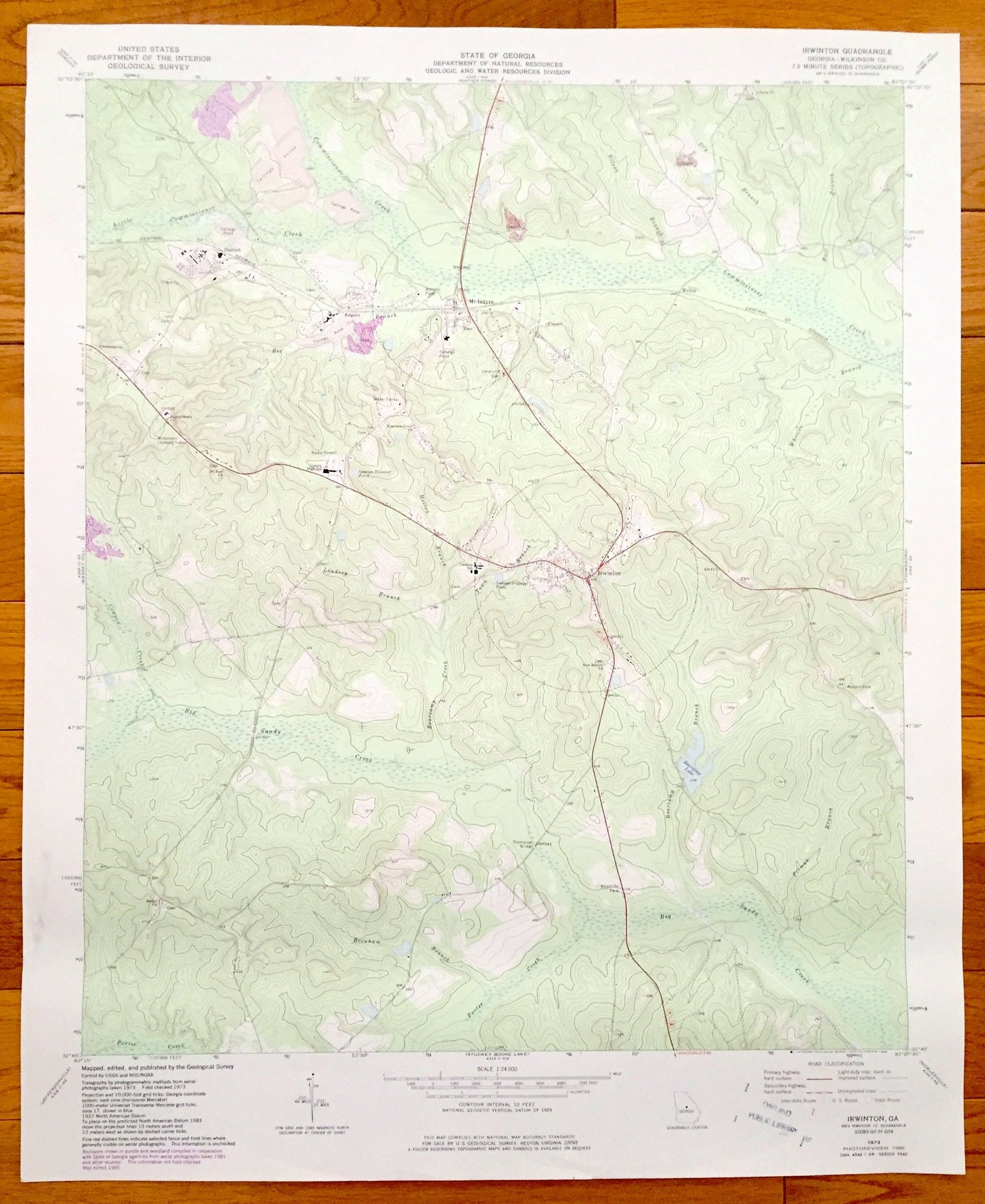 Antique Irwinton, Georgia 1973 US Geological Survey Topographic Map – Dedrich, McIntyre, Edgars, Wriley, Wilkinson County, Macon