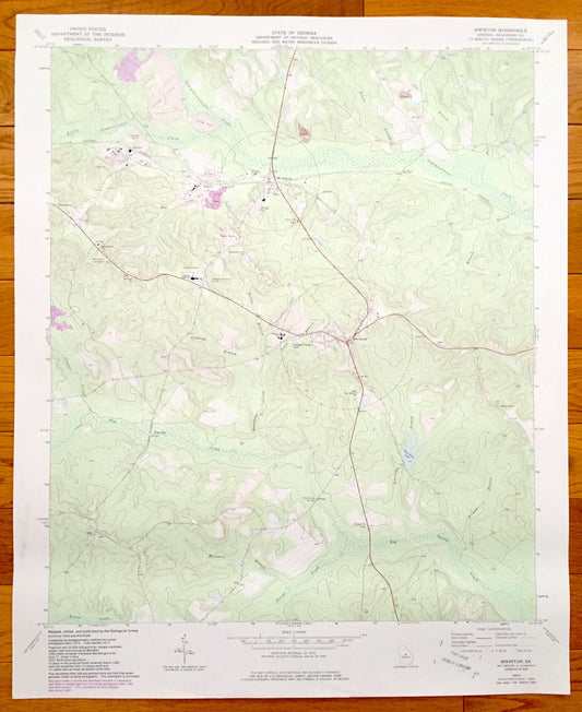 Antique Irwinton, Georgia 1973 US Geological Survey Topographic Map – Dedrich, McIntyre, Edgars, Wriley, Wilkinson County, Macon
