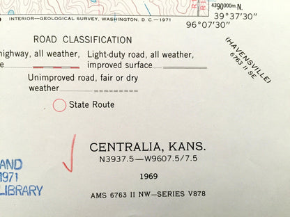 Antique Centralia, Kansas 1969 US Geological Survey Topographic Map – Center, Home, Neuchatel, Nemaha County, Marshall County, Vermillion