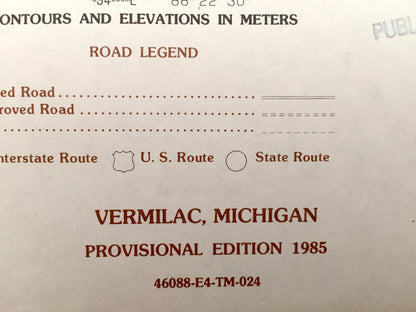 Antique Vermilac, Michigan, 1985 US Geological Survey Topographic Map – Covington, Copper Country State Forest, L'Anse, Worm Lake, Baraga