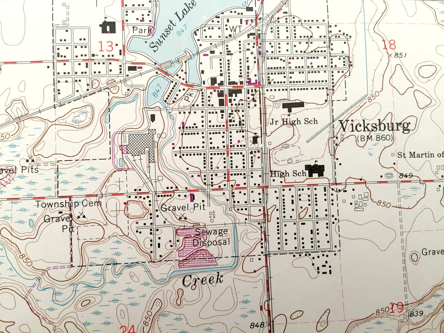 Antique Vicksburg, Michigan 1967 US Geological Survey Topographic Map – Mendon, Brady, School Craft, Park, Parkville, Barton Lake, MI