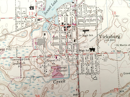 Antique Vicksburg, Michigan 1967 US Geological Survey Topographic Map – Mendon, Brady, School Craft, Park, Parkville, Barton Lake, MI