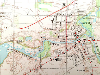 Antique Union City, Michigan 1982 US Geological Survey Topographic Map – Burlington, Athens, Sherwood, Union, Calhoun County, Branch County