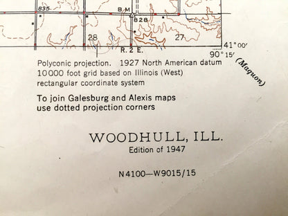 Antique Woodhull, Illinois 1947 US Geological Survey Topographic Map – Windsor, Alpha, North Henderson, Rio, Watarga, Oxford, Ontario, Kelly