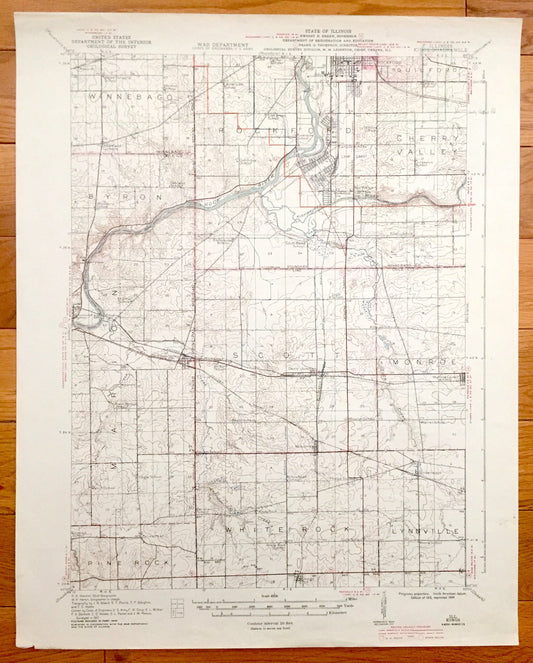 Antique Kings, Illinois 1918 US Geological Survey Topographic Map – Rockford, Camp Grant, Cherry Valley, Byron, Winnebago, Ogle County, IL