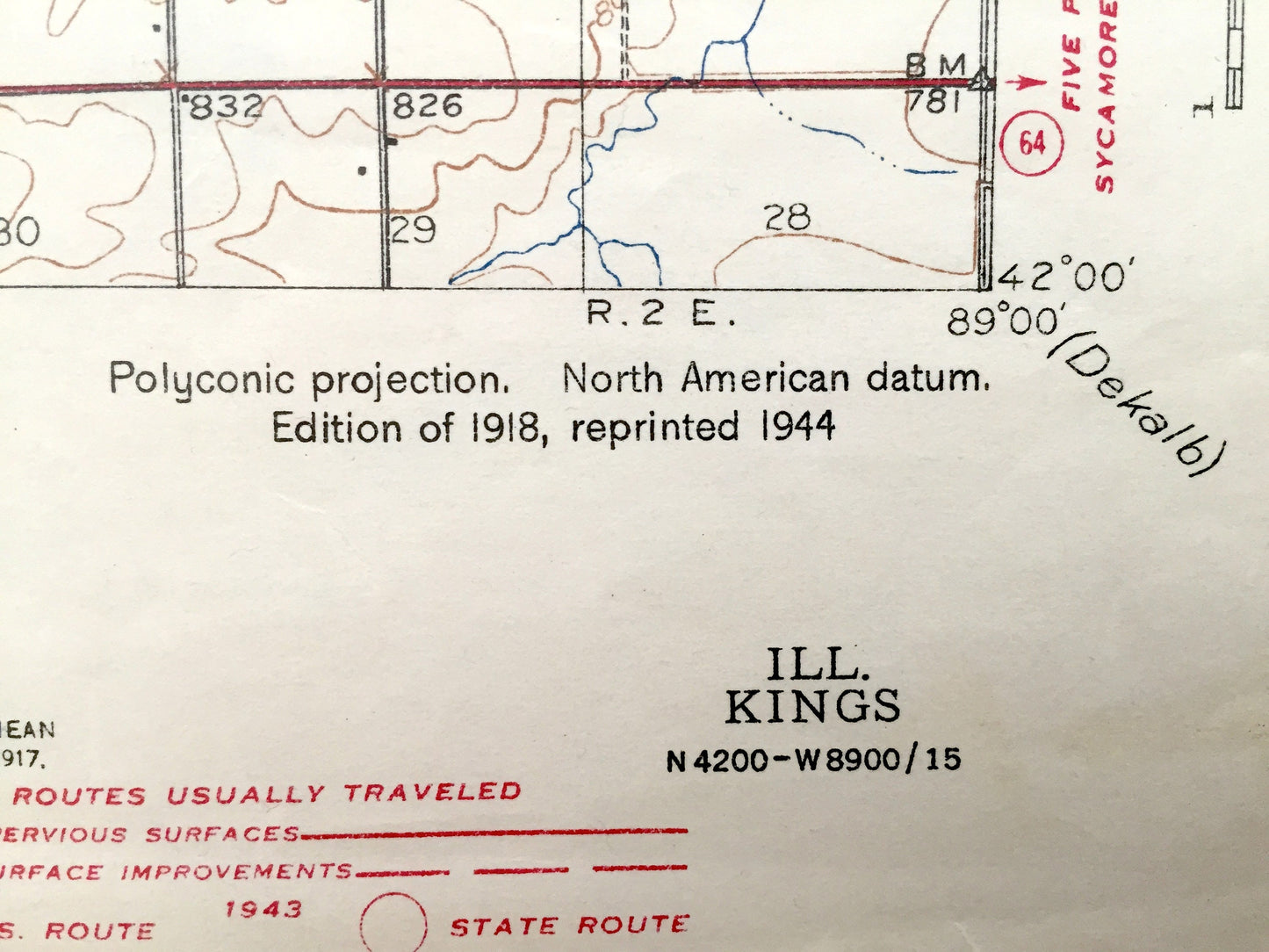 Antique Kings, Illinois 1918 US Geological Survey Topographic Map – Rockford, Camp Grant, Cherry Valley, Byron, Winnebago, Ogle County, IL