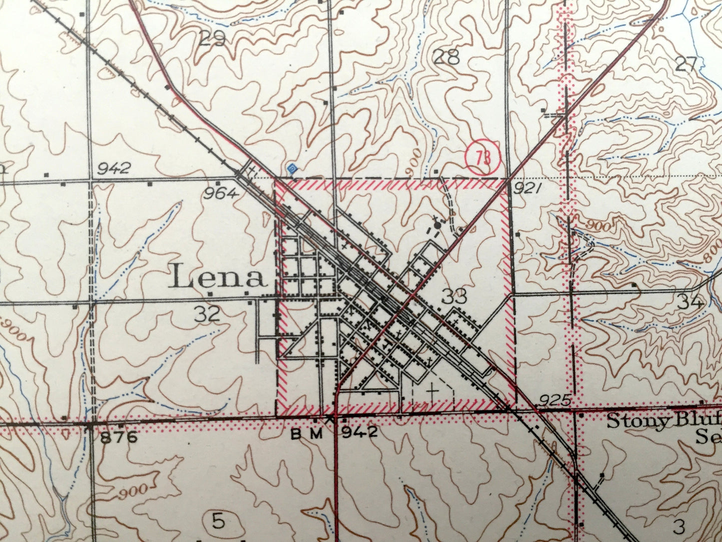 Antique Lena, Illinois 1943 US Geological Survey Topographic Map – Warren, Nora, Winslow, Pearl City, Kent, Jo Daviess, Stephenson County IL