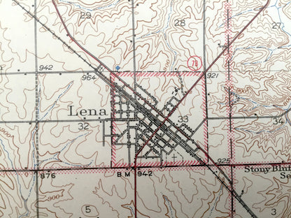 Antique Lena, Illinois 1943 US Geological Survey Topographic Map – Warren, Nora, Winslow, Pearl City, Kent, Jo Daviess, Stephenson County IL