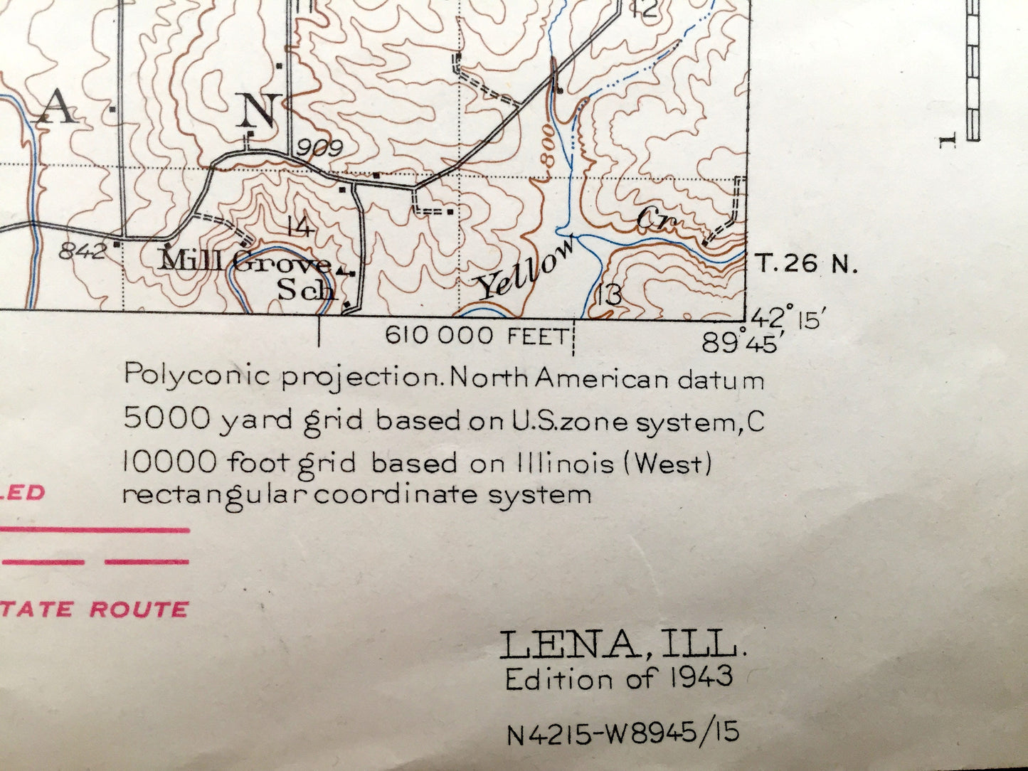 Antique Lena, Illinois 1943 US Geological Survey Topographic Map – Warren, Nora, Winslow, Pearl City, Kent, Jo Daviess, Stephenson County IL
