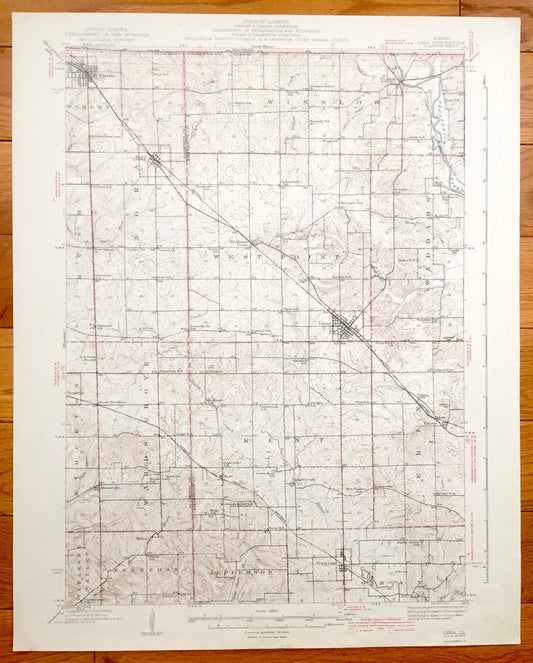 Antique Lena, Illinois 1943 US Geological Survey Topographic Map – Warren, Nora, Winslow, Pearl City, Kent, Jo Daviess, Stephenson County IL