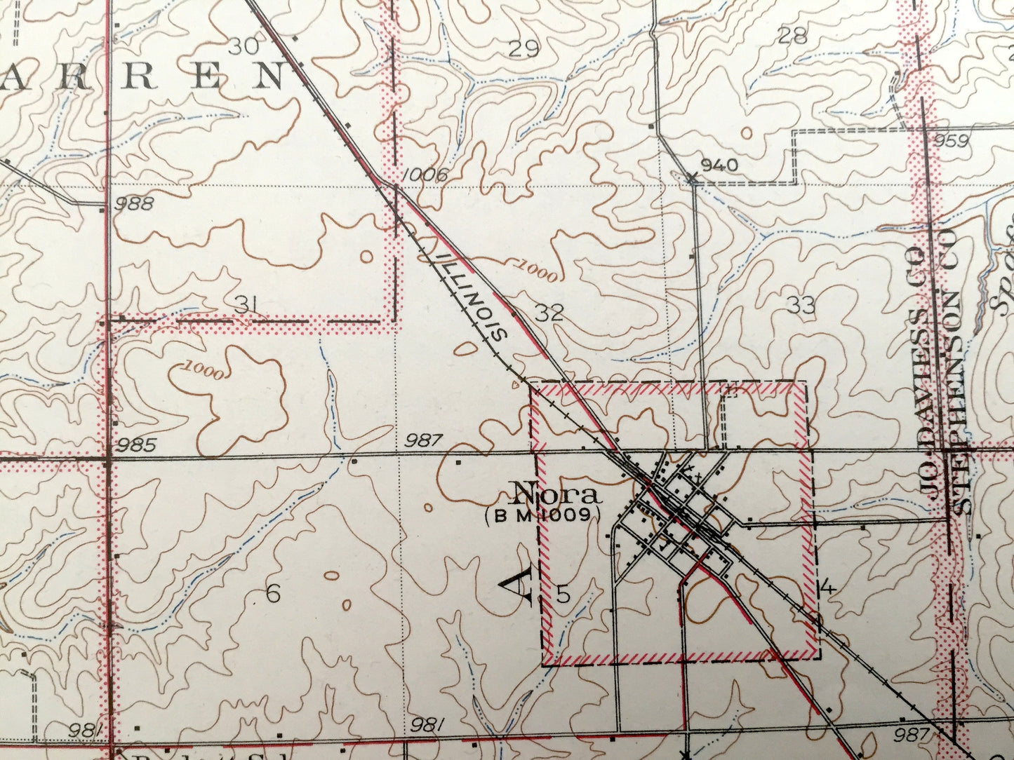 Antique Lena, Illinois 1943 US Geological Survey Topographic Map – Warren, Nora, Winslow, Pearl City, Kent, Jo Daviess, Stephenson County IL