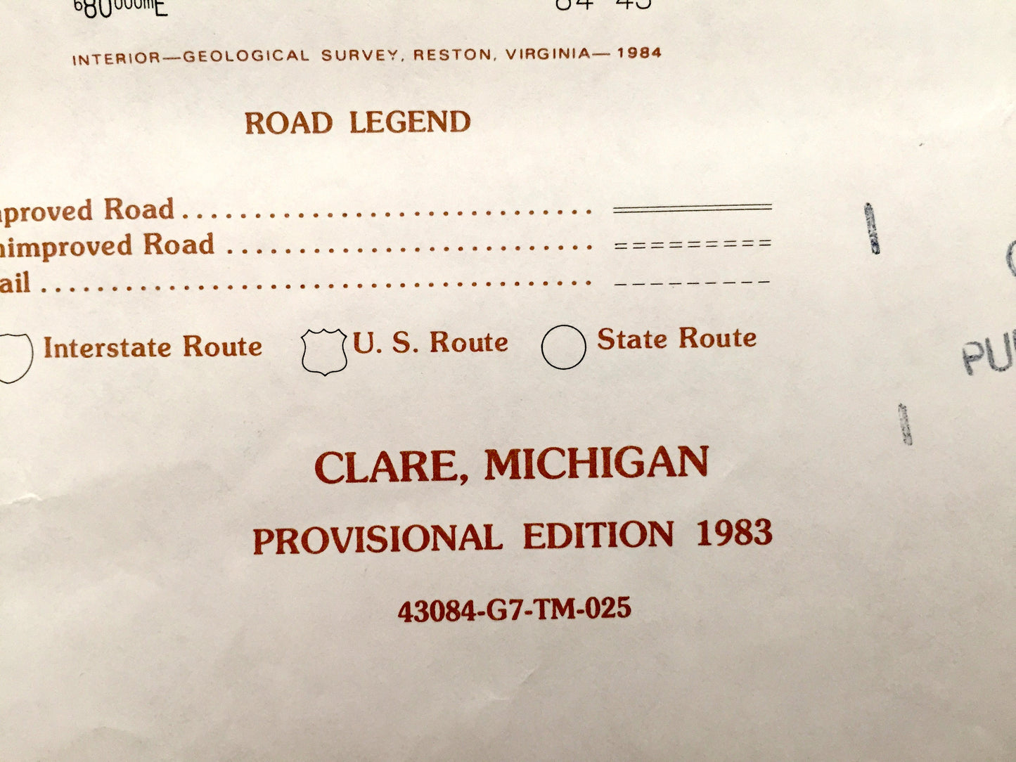 Antique Clare, Michigan 1983 US Geological Survey Topographic Map – Vernon, Grant, Farwell, Gilmore, Surrey, Lake Shamrock, Lake Thirteen MI