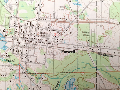 Antique Clare, Michigan 1983 US Geological Survey Topographic Map – Vernon, Grant, Farwell, Gilmore, Surrey, Lake Shamrock, Lake Thirteen MI