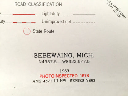 Antique Sebewaing, Michigan 1963 US Geological Survey Topographic Map –  Columbia, Unionville, Akron, Saginaw Bay, Huron & Tuscola Counties