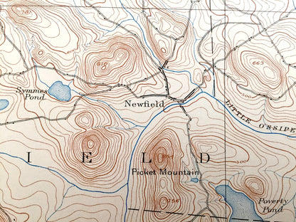 Antique Newfield, Maine 1893 US Geological Survey Topographic Map – Parsonsfield, Limerick, Waterboro, Alfred & Milton, New Hampshire ME NH