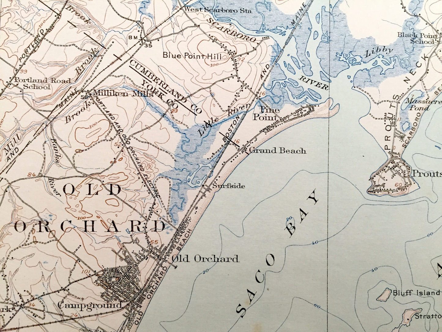 Antique Portland, Maine 1916 US Geological Survey Topographic Map – Scarborough, Westbrook, Falmouth, Old Orchard, Saco, Cape Elizabeth, ME