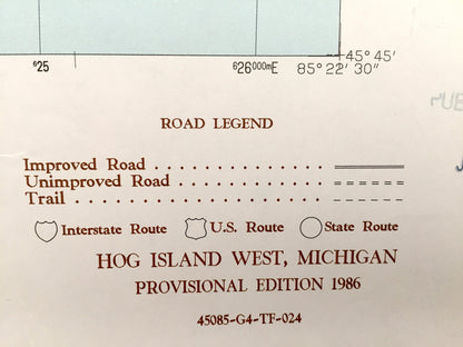 Antique Hog Island, West, Michigan 1986 US Geological Survey Topographic Map – Lake Michigan, Mackinaw State Forest, St James Township