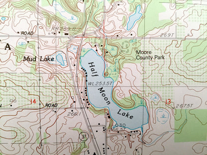 Antique Grant, Michigan 1985 US Geological Survey Topographic Map – Ashland, Casnovia, Tyrone, Bailey, Half Moon Lake Blanch Moore County MI