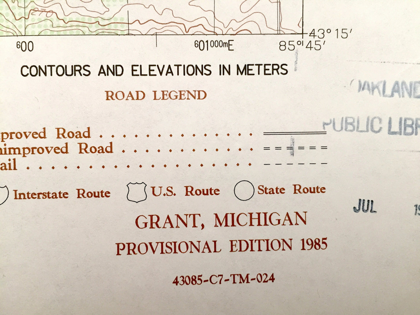 Antique Grant, Michigan 1985 US Geological Survey Topographic Map – Ashland, Casnovia, Tyrone, Bailey, Half Moon Lake Blanch Moore County MI