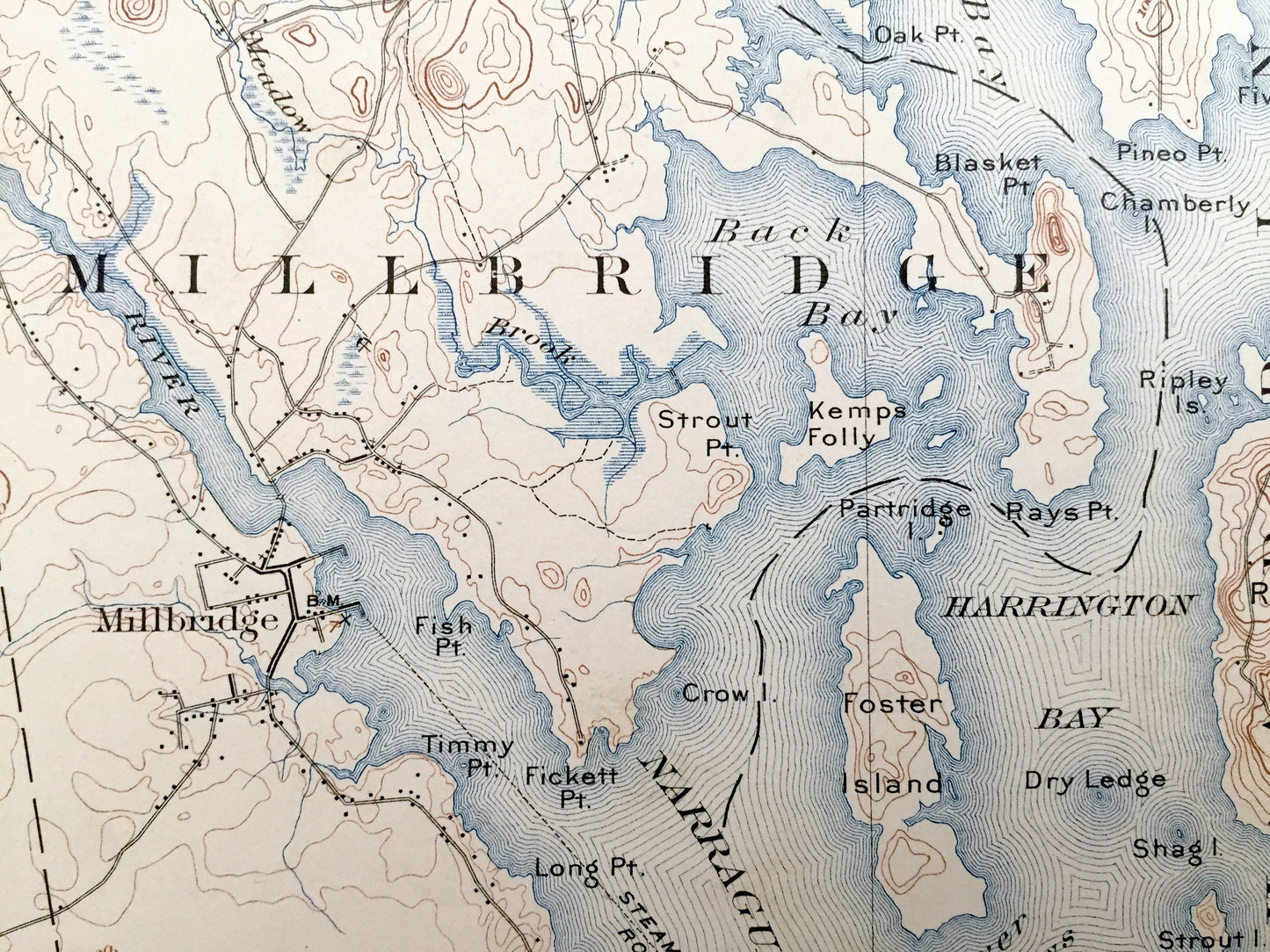 Antique Cherryfield, Maine 1904 US Geological Survey Topographic Map – Steuben, Millbridge, Harrington, Columbia, Addison, Pleasant Bay, ME