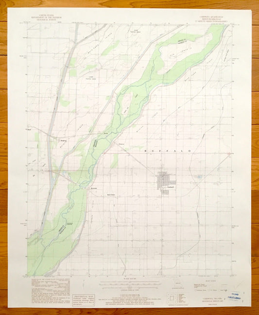 Antique Cardwell, Missouri & Brighton, Arkansas, 1983 US Geological Survey Topographic Map – Bard, Buck Donic, Riverside, Barkcamp Island