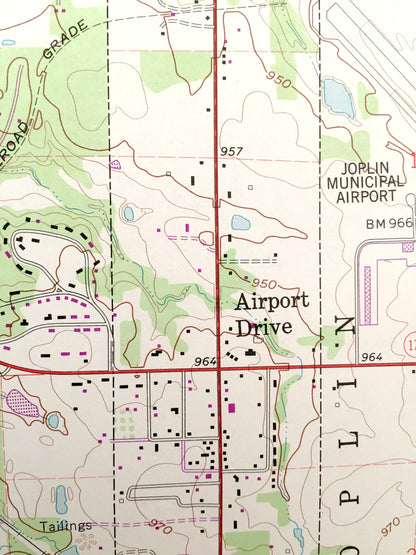 Antique Carl Junction, Missouri & Shawnee, Kansas 1963 US Geological Survey Topographic Map – Smithfield, Klondike, Galena, Joplin