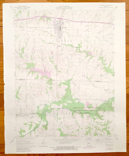 Antique Concordia, Missouri 1962 US Geological Survey Topographic Map – Freedom, Grover, Lafayette, Johnson County, Ralph Martha Perry MO