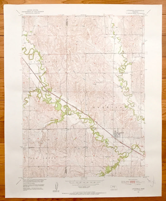 Antique Litchfield, Nebraska 1951 US Geological Survey Topographic Map – Elk Creek, Scott, Harrison, Algernon, Elm, Sherman & Custer County