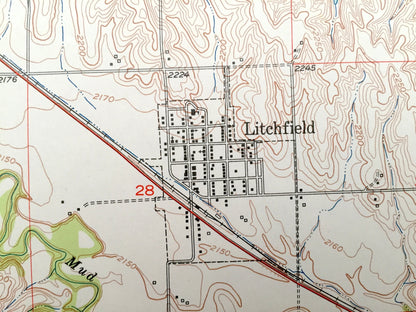 Antique Litchfield, Nebraska 1951 US Geological Survey Topographic Map – Elk Creek, Scott, Harrison, Algernon, Elm, Sherman & Custer County