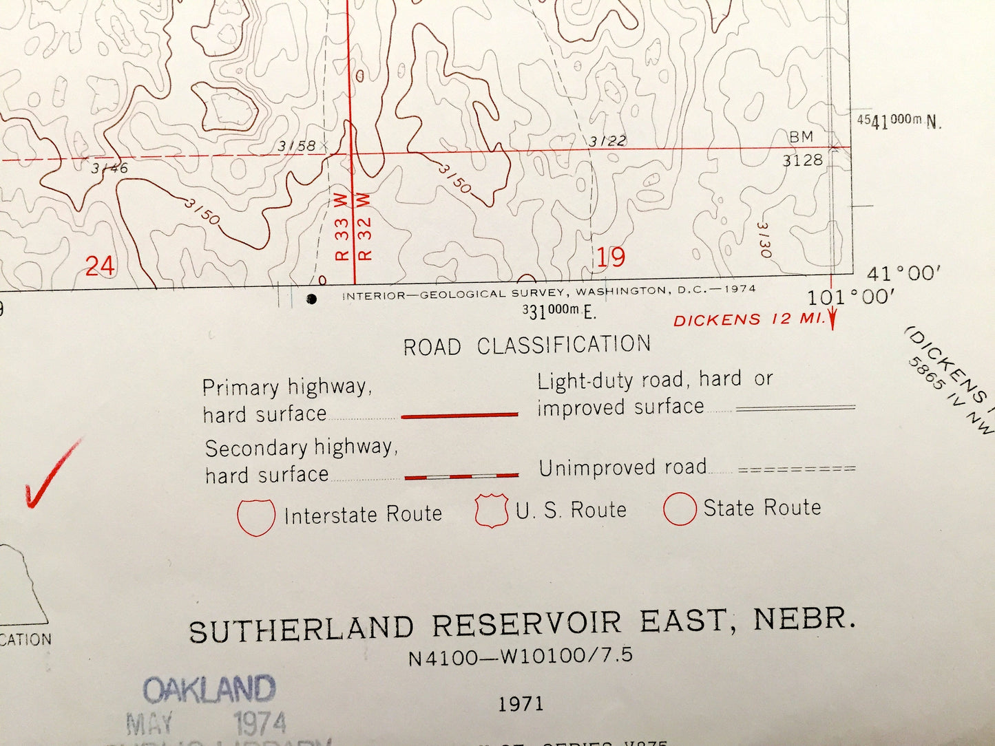 Antique Sutherland Reservoir East, Nebraska 1971 US Geological Survey Topographic Map – Lincoln County, Sutherland State Park, North Platte