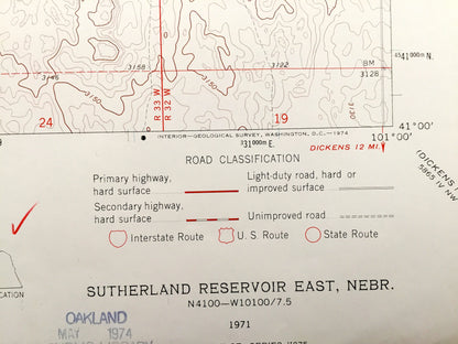 Antique Sutherland Reservoir East, Nebraska 1971 US Geological Survey Topographic Map – Lincoln County, Sutherland State Park, North Platte