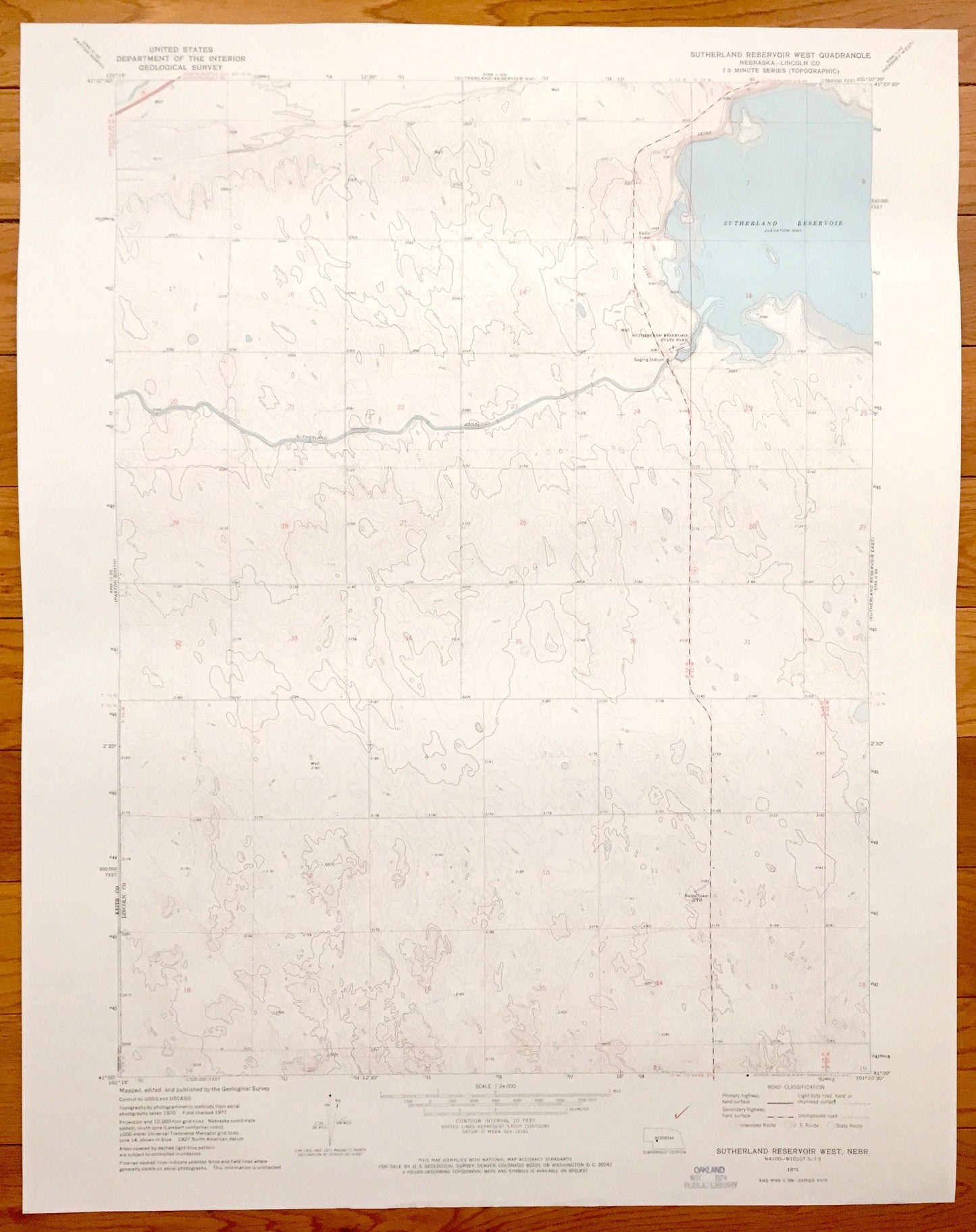 Antique Sutherland Reservoir West, Nebraska 1971 US Geological Survey Topographic Map – Lincoln County, Sutherland State Park, North Platte