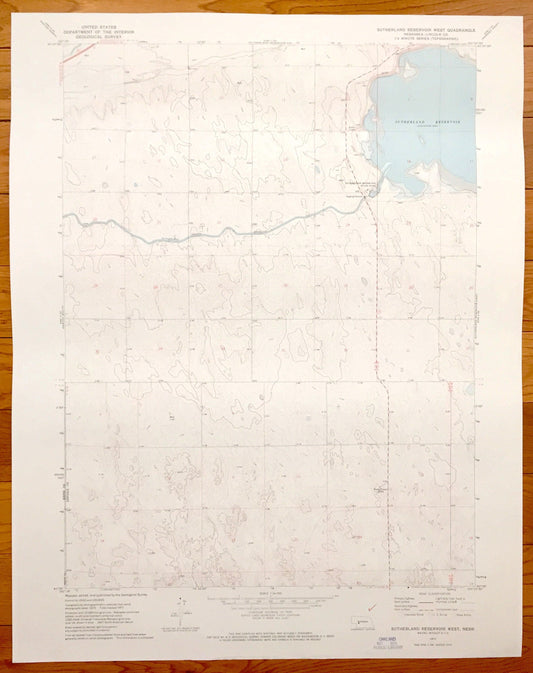 Antique Sutherland Reservoir West, Nebraska 1971 US Geological Survey Topographic Map – Lincoln County, Sutherland State Park, North Platte